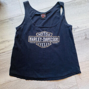 Harley-Davidson Shirt Womens Large Black Tank Top Studded Bar Shield Biker 2010s